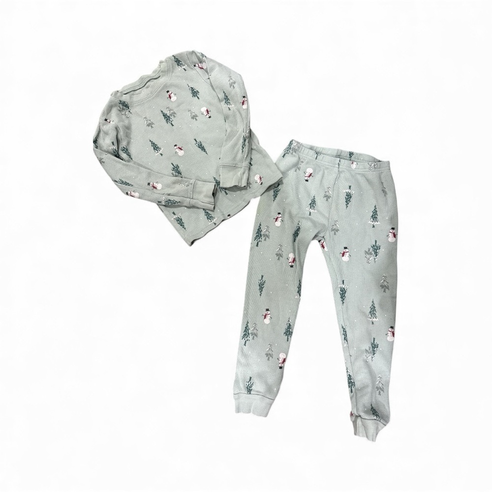Kids 4T Snowman & Christmas Tree Pajama Set — Thermal Waffle Knit
